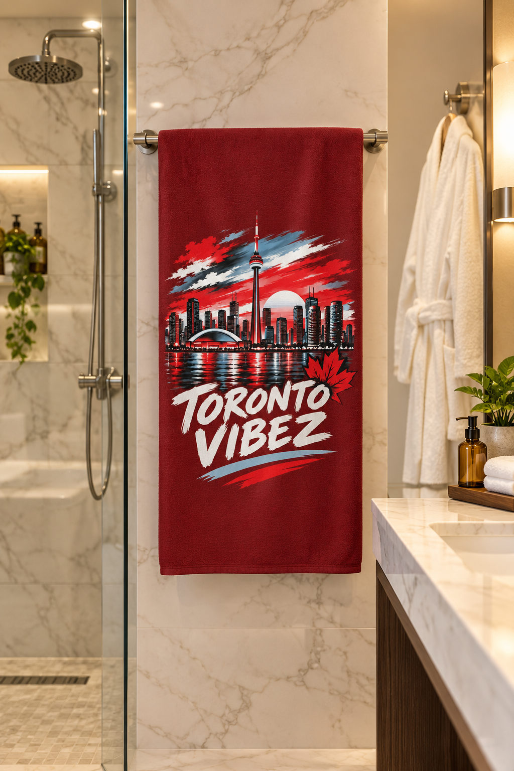 Toronto Vibez Beach Towel | Toronto Skyline, CN Tower, Maple Leaf