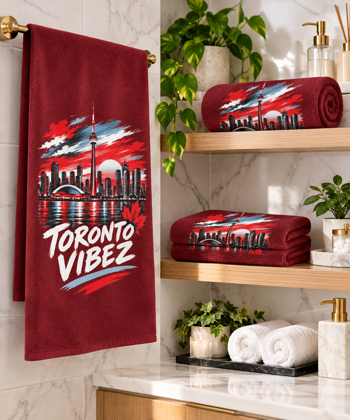 Toronto Vibez Beach Towel | Toronto Skyline, CN Tower, Maple Leaf