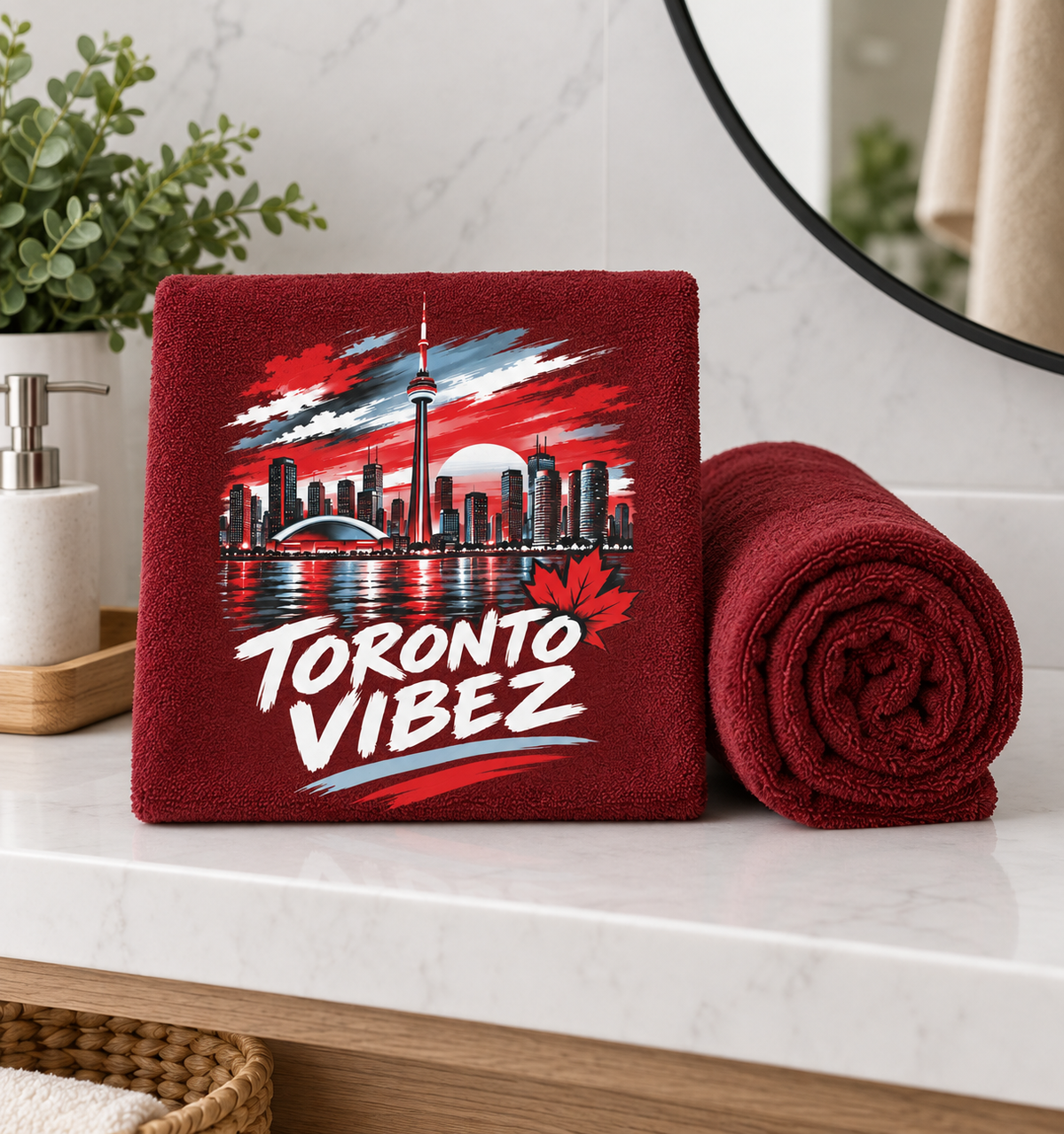 Toronto Vibez Beach Towel | Toronto Skyline, CN Tower, Maple Leaf