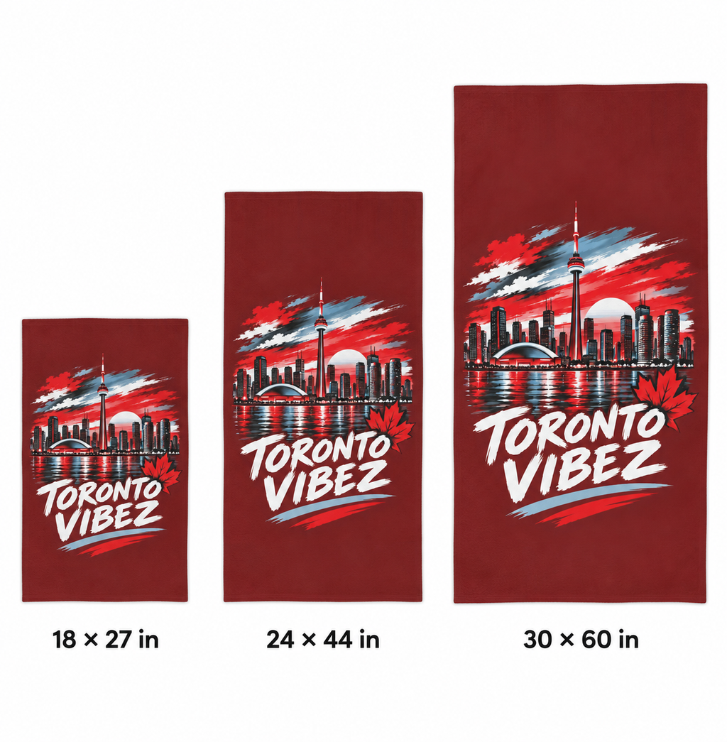 Toronto Vibez Beach Towel | Toronto Skyline, CN Tower, Maple Leaf