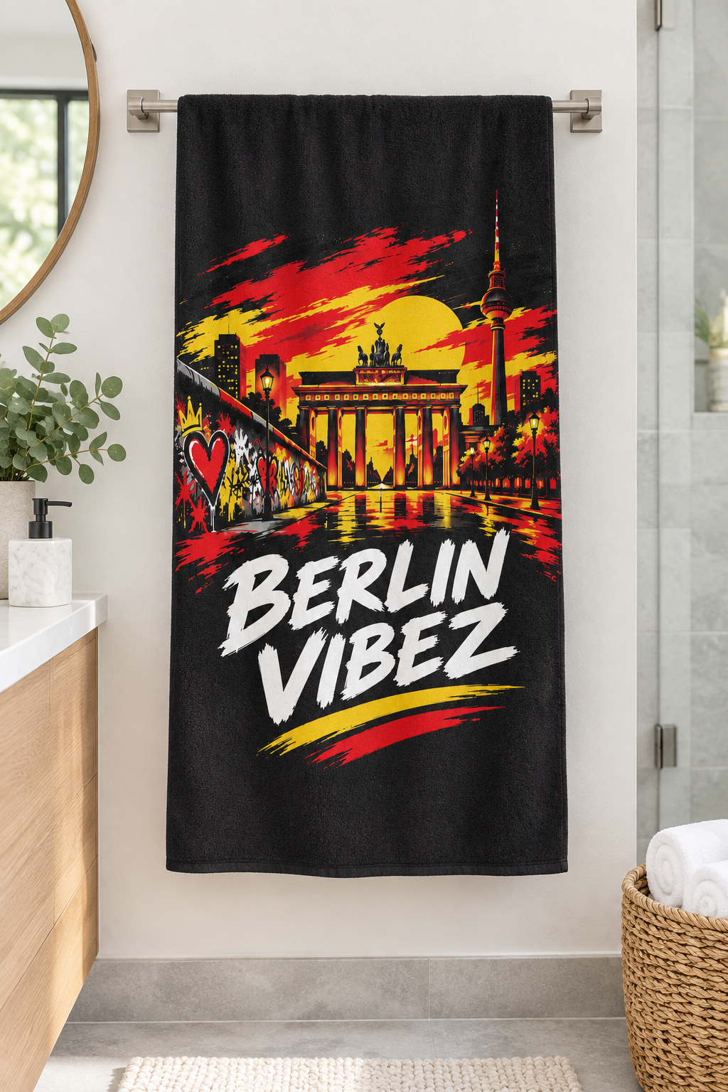 Berlin Vibez Beach Towel | Brandenburg Gate Skyline Graphic
