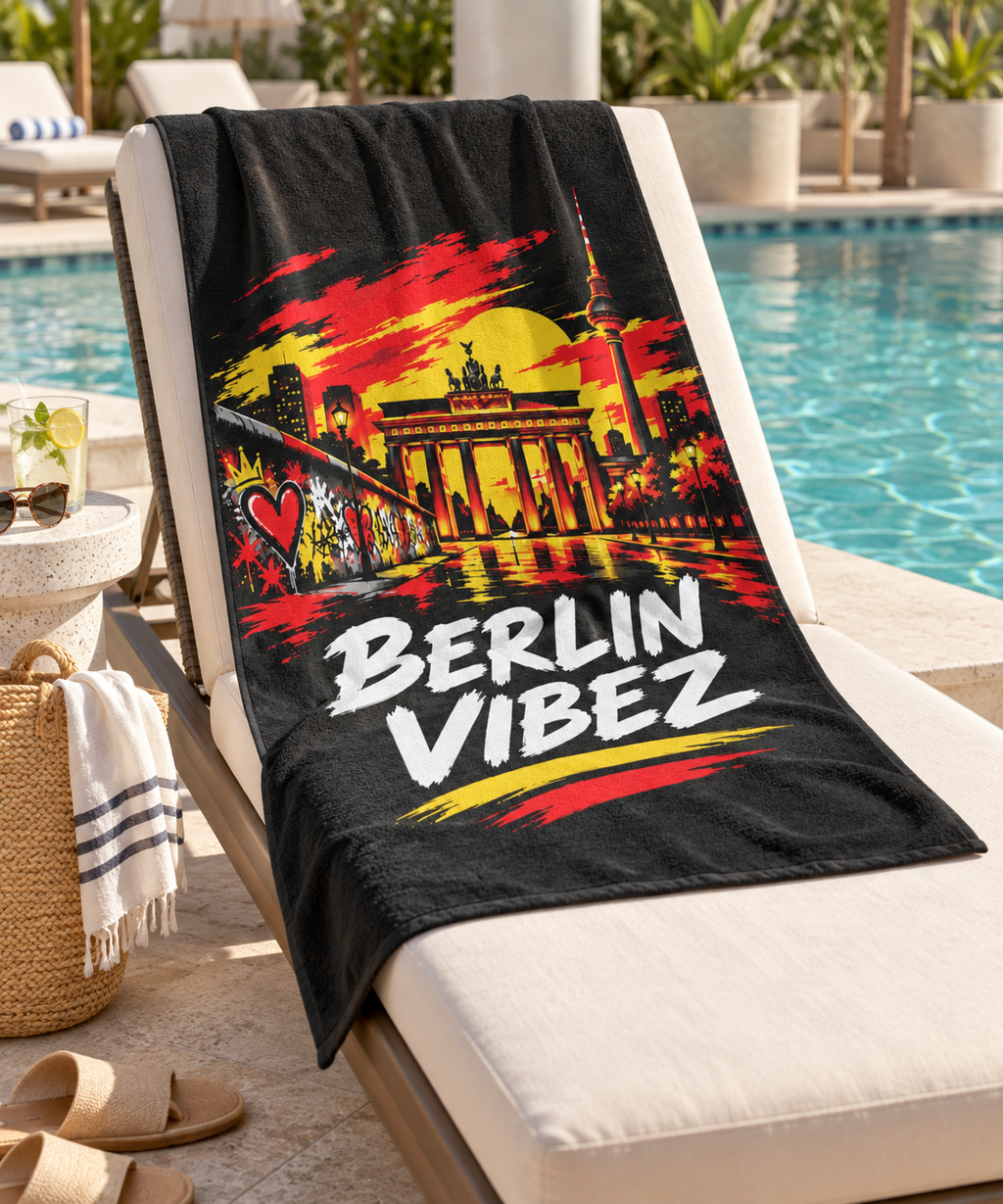 Berlin Vibez Beach Towel | Brandenburg Gate Skyline Graphic