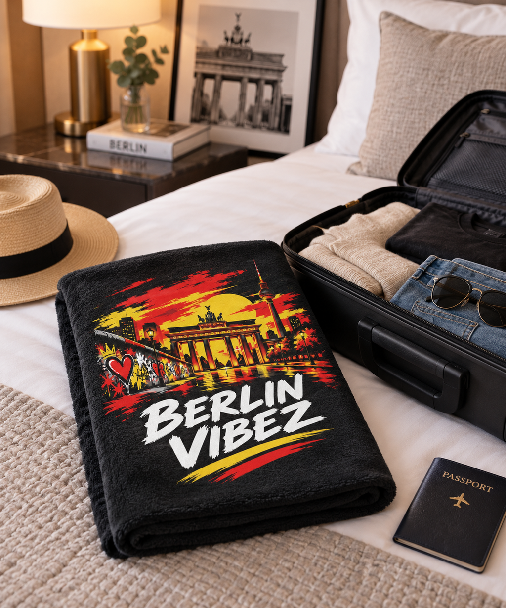Berlin Vibez Beach Towel | Brandenburg Gate Skyline Graphic