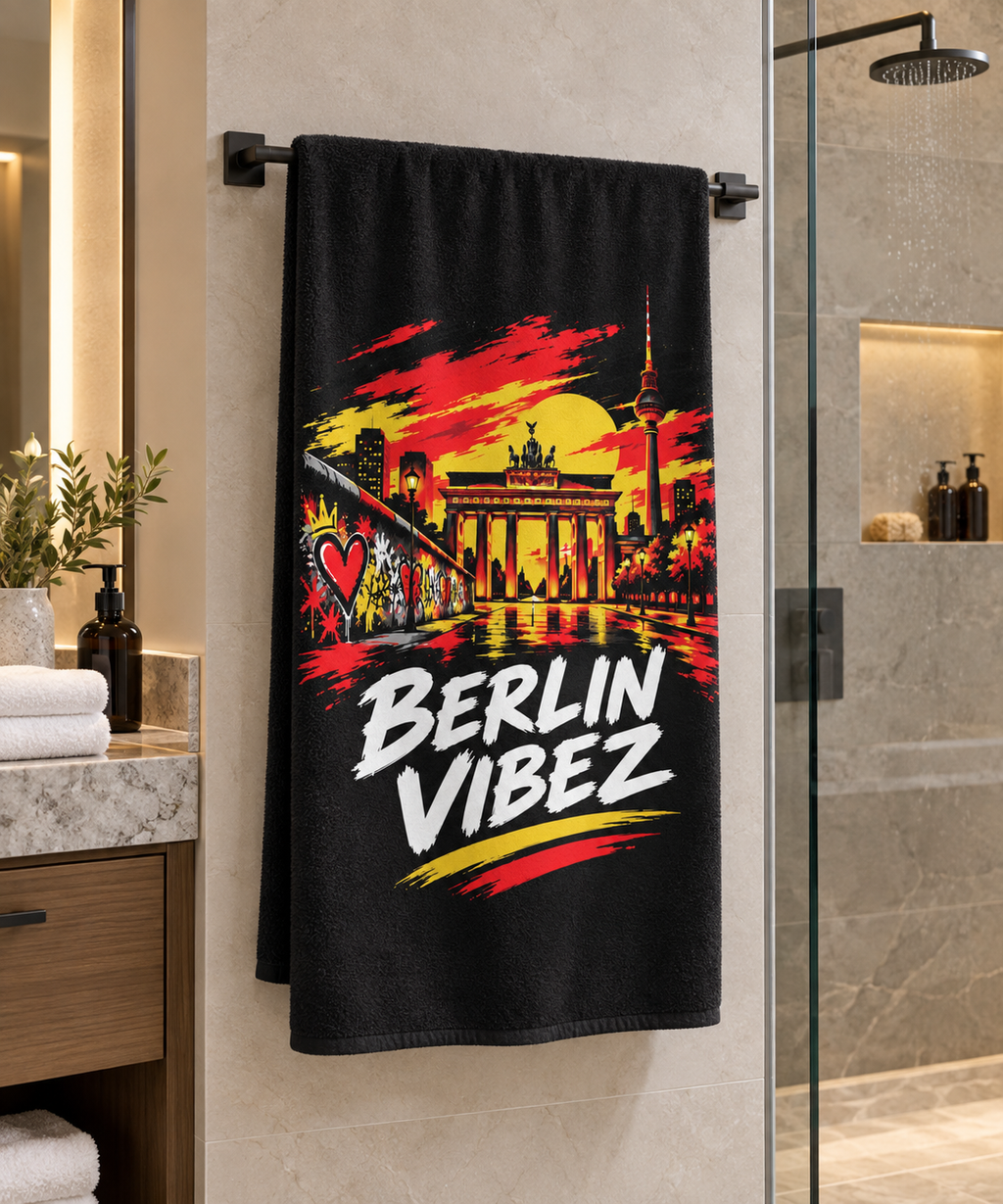 Berlin Vibez Beach Towel | Brandenburg Gate Skyline Graphic