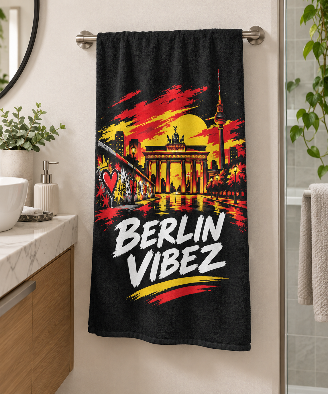 Berlin Vibez Beach Towel | Brandenburg Gate Skyline Graphic