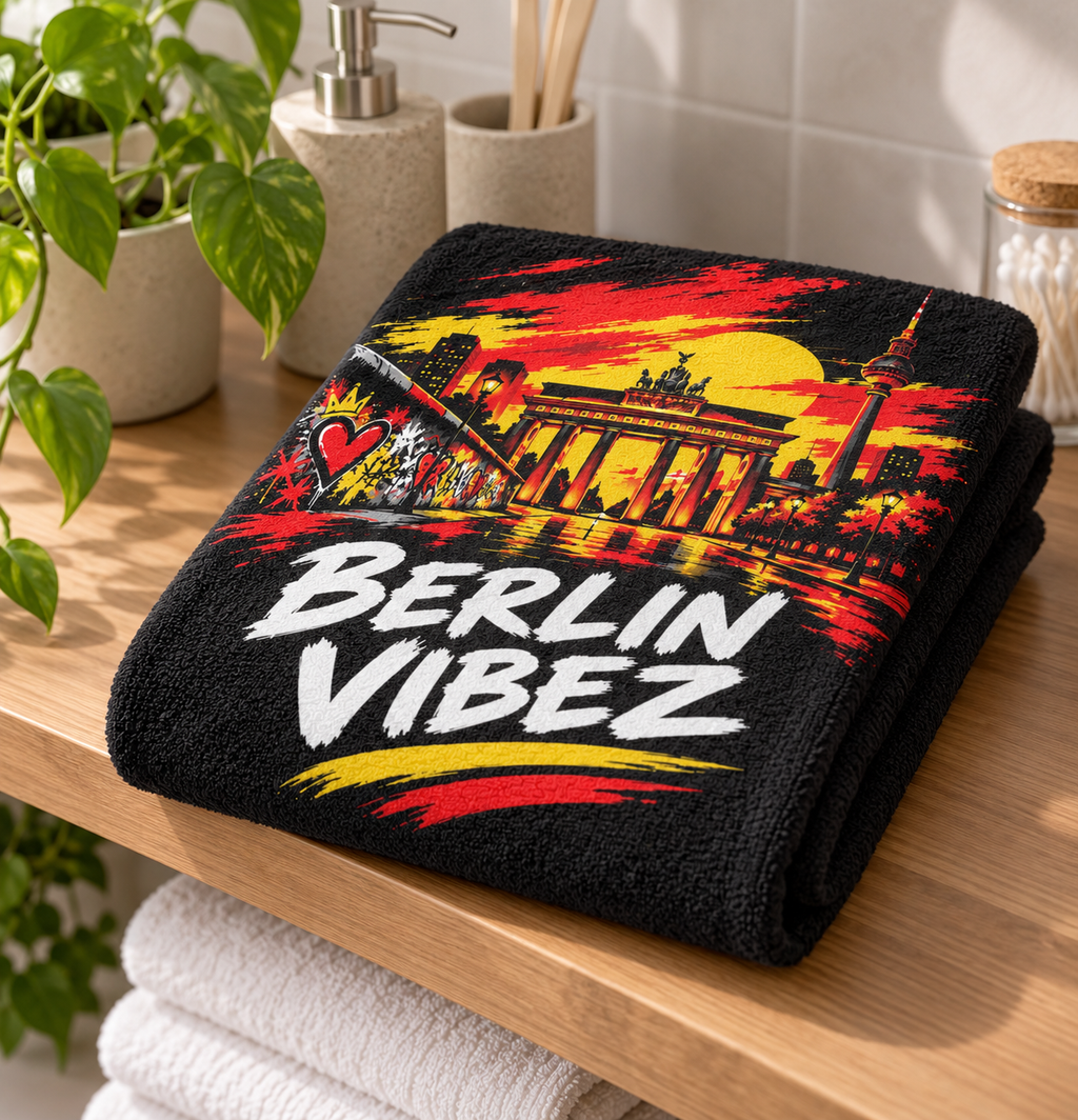 Berlin Vibez Beach Towel | Brandenburg Gate Skyline Graphic
