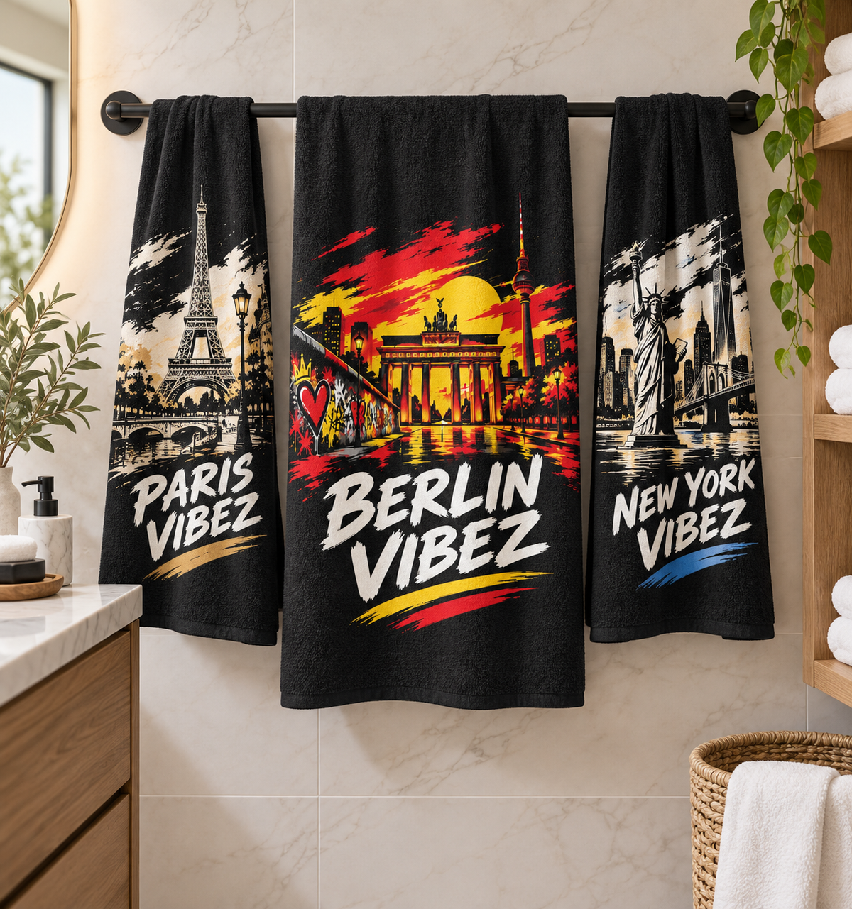 Berlin Vibez Beach Towel | Brandenburg Gate Skyline Graphic