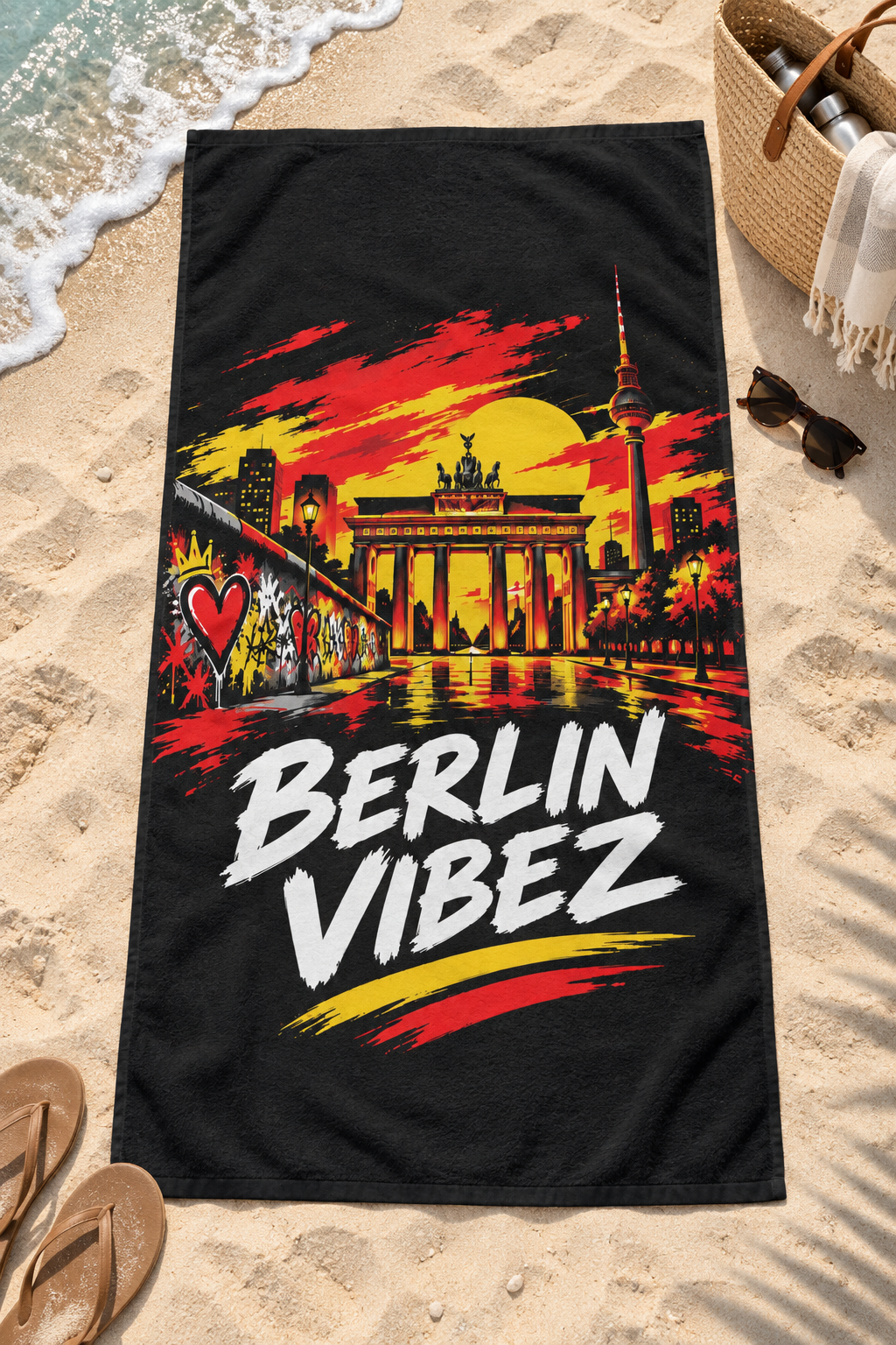 Berlin Vibez Beach Towel | Brandenburg Gate Skyline Graphic