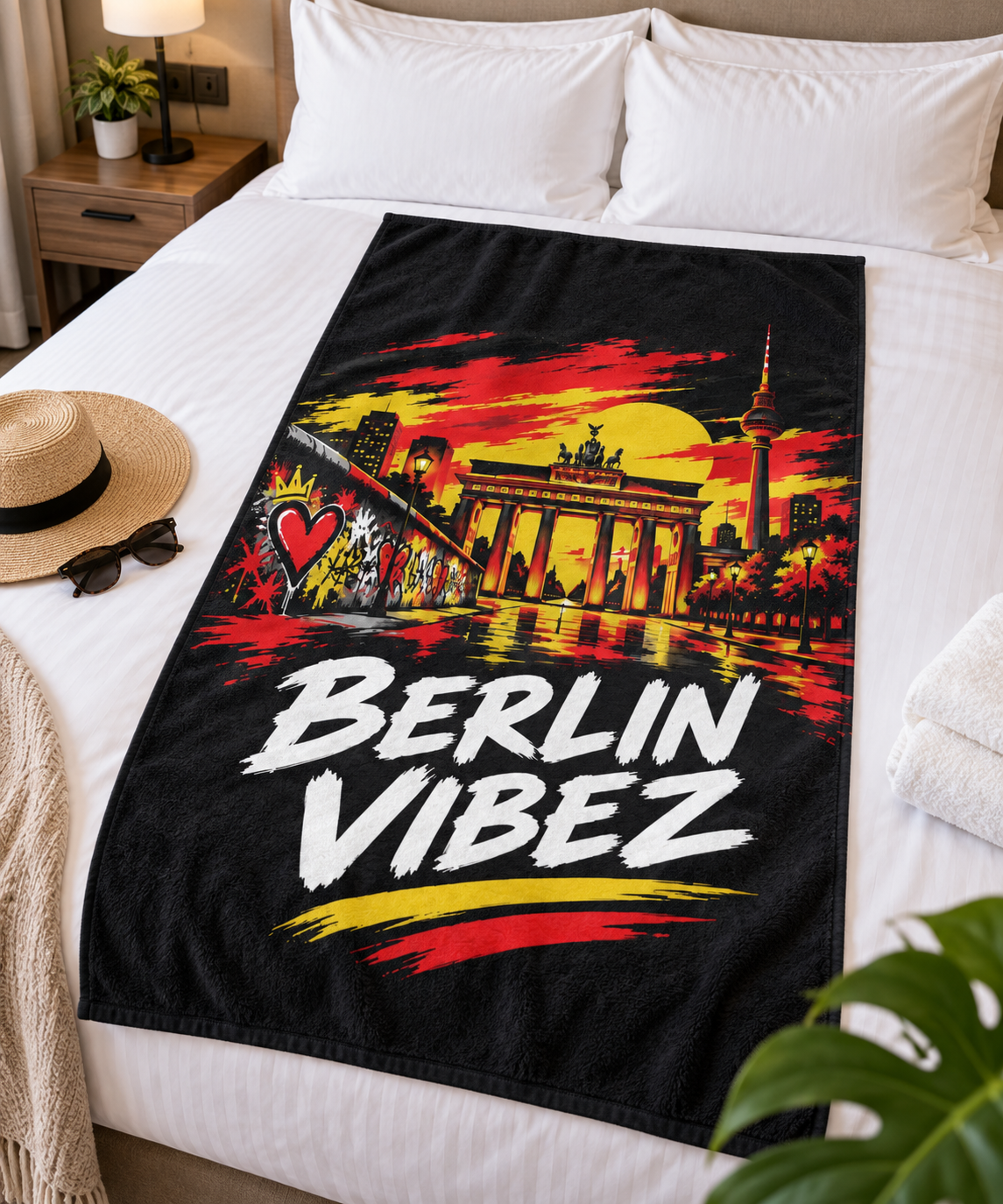 Berlin Vibez Beach Towel | Brandenburg Gate Skyline Graphic