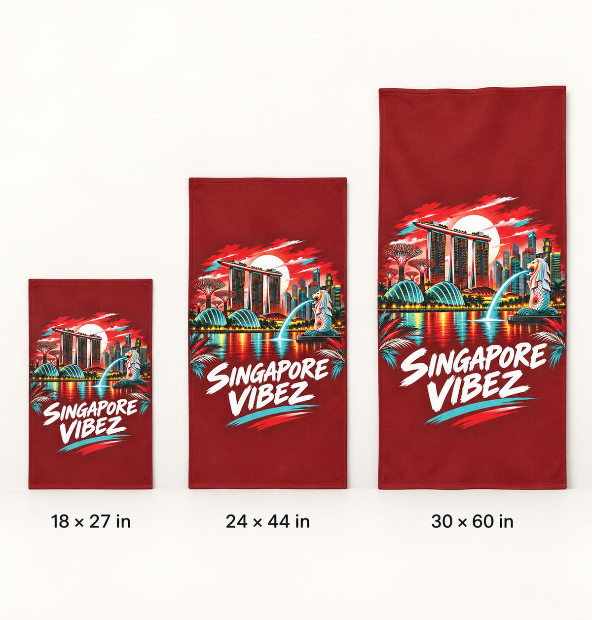 Singapore Vibez beach towel | Marina Bay skyline, Merlion illustration