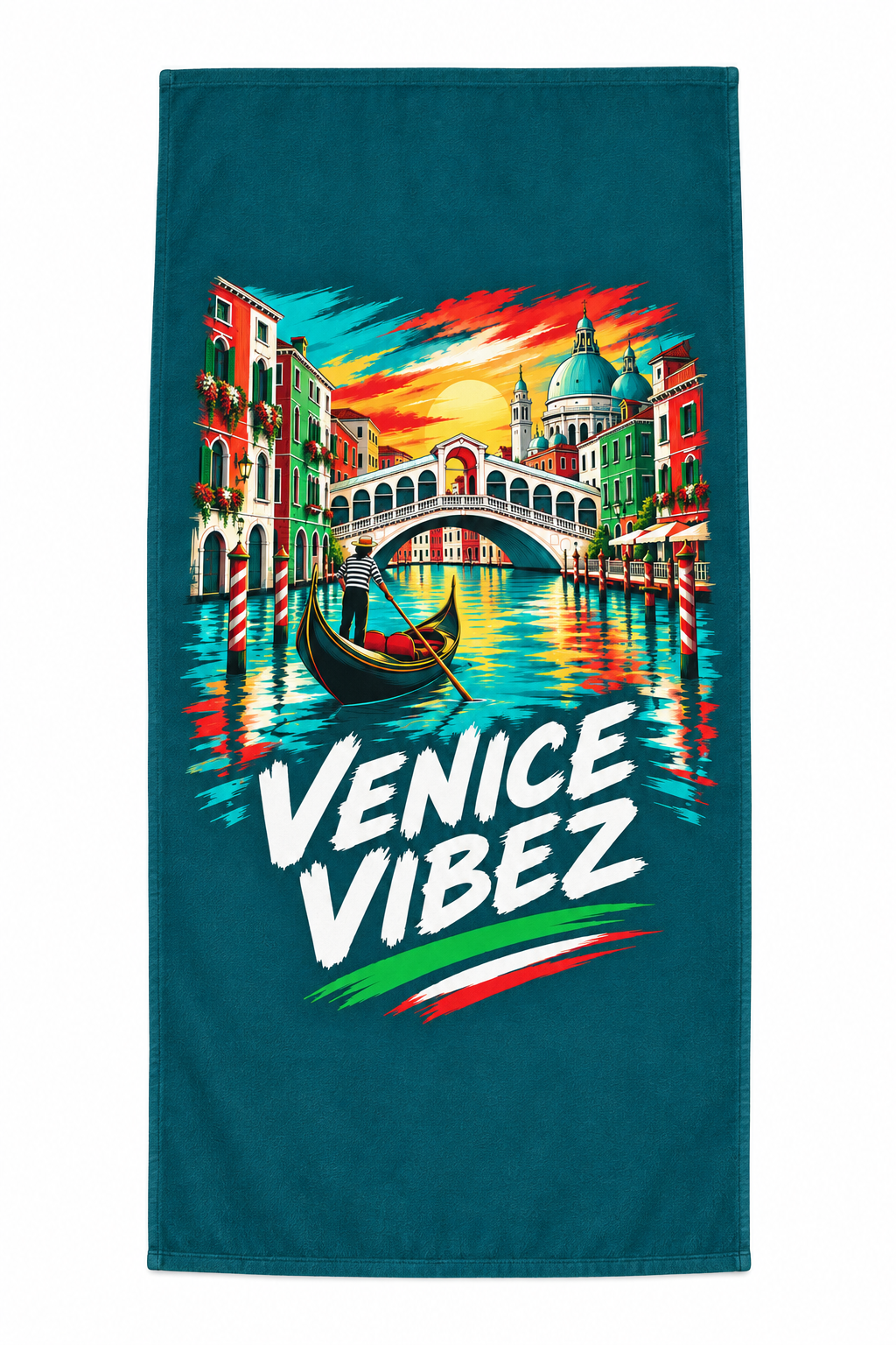 Venice Vibez Venice Scene Beach Towel | Gondola Rialto Bridge