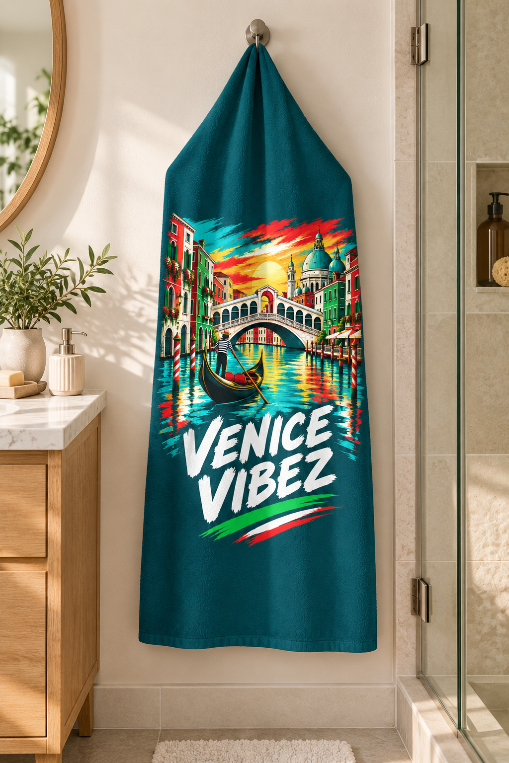 Venice Vibez Venice Scene Beach Towel | Gondola Rialto Bridge