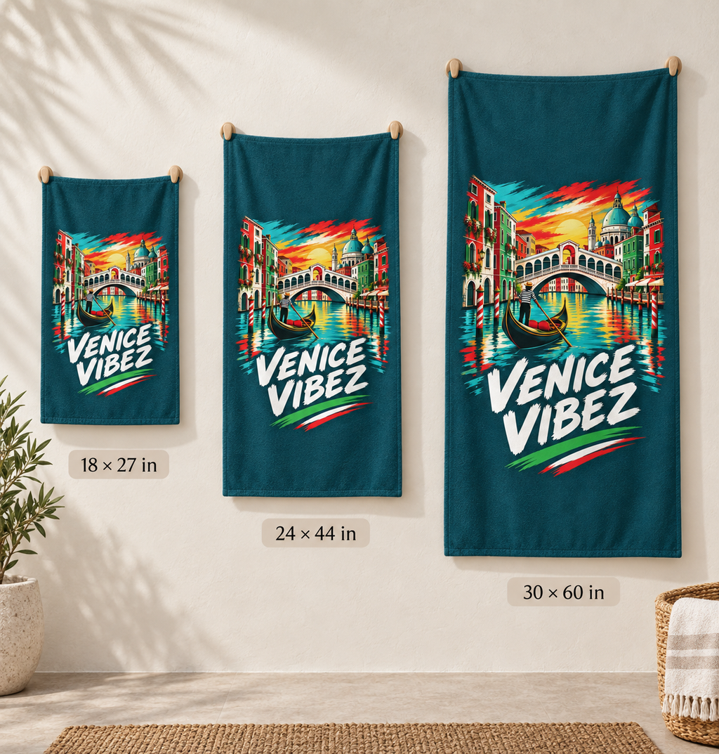 Venice Vibez Venice Scene Beach Towel | Gondola Rialto Bridge