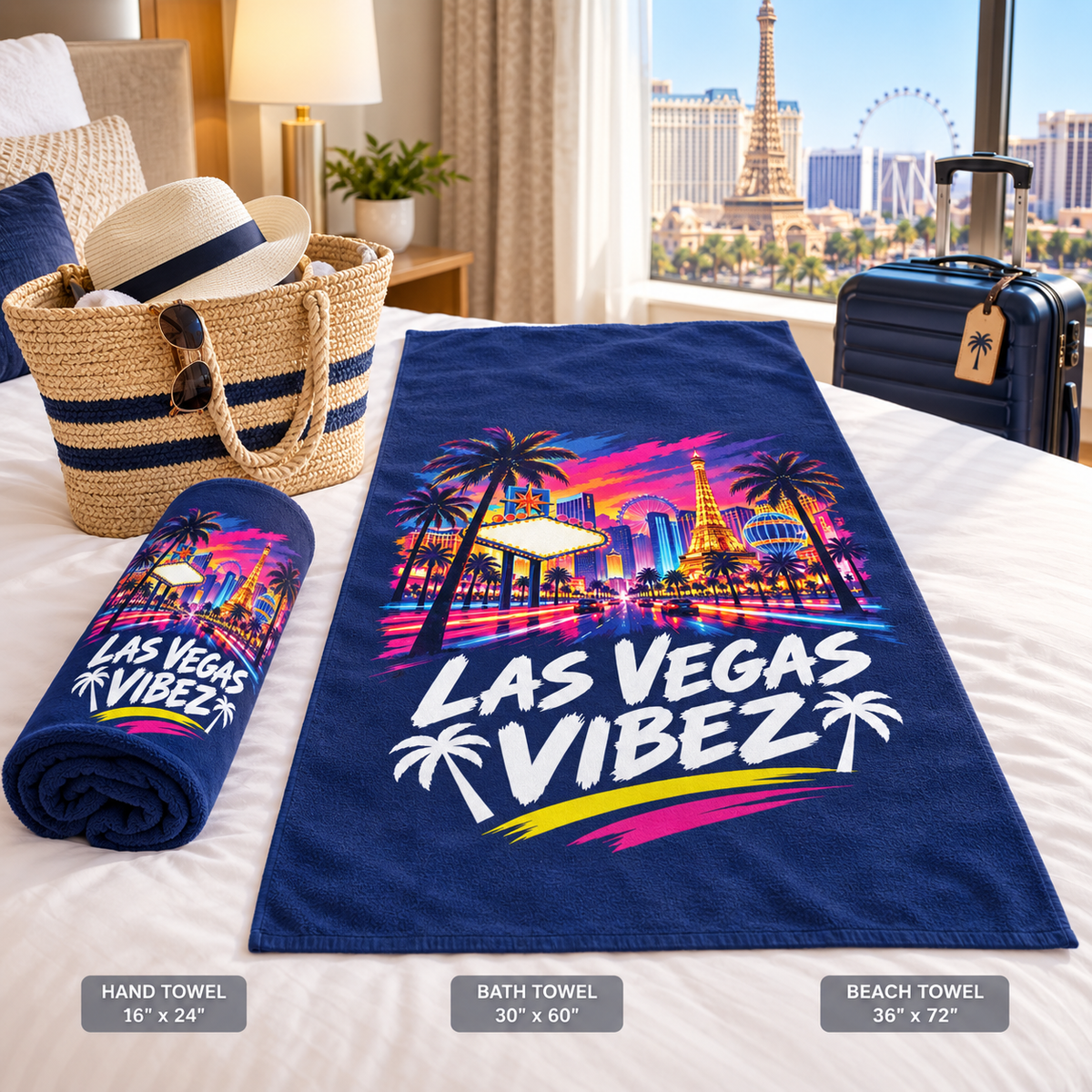 Las Vegas Vibez Beach Towel | Neon Strip Skyline Palm Trees