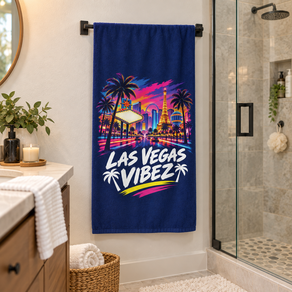 Las Vegas Vibez Beach Towel | Neon Strip Skyline Palm Trees