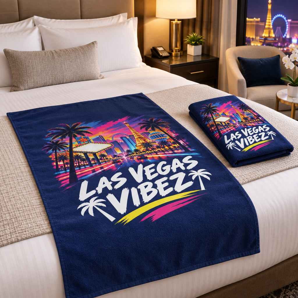 Las Vegas Vibez Beach Towel | Neon Strip Skyline Palm Trees