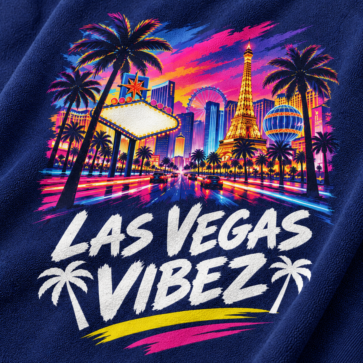 Las Vegas Vibez Beach Towel | Neon Strip Skyline Palm Trees