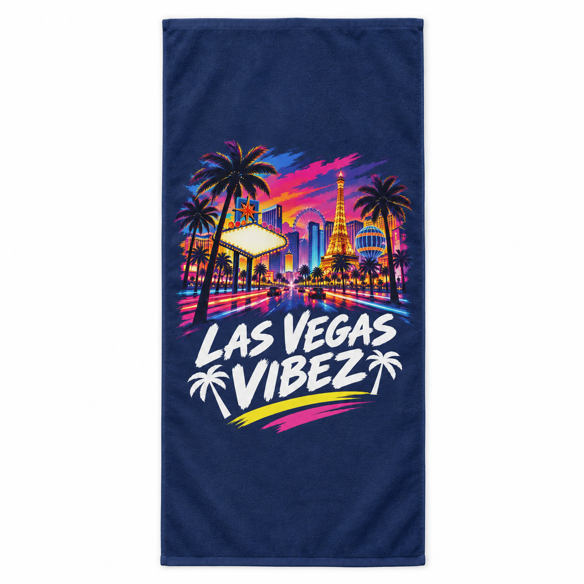 Las Vegas Vibez Beach Towel | Neon Strip Skyline Palm Trees