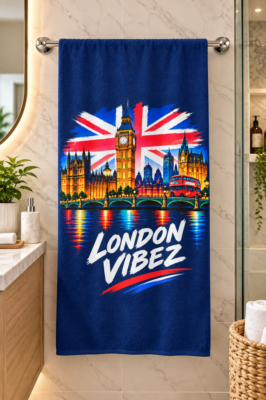 London Vibez Beach Towel | Union Jack Big Ben Skyline