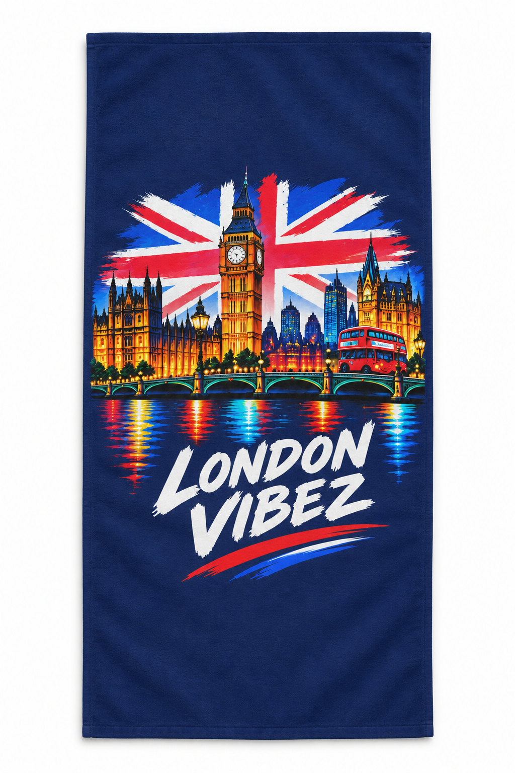 London Vibez Beach Towel | Union Jack Big Ben Skyline