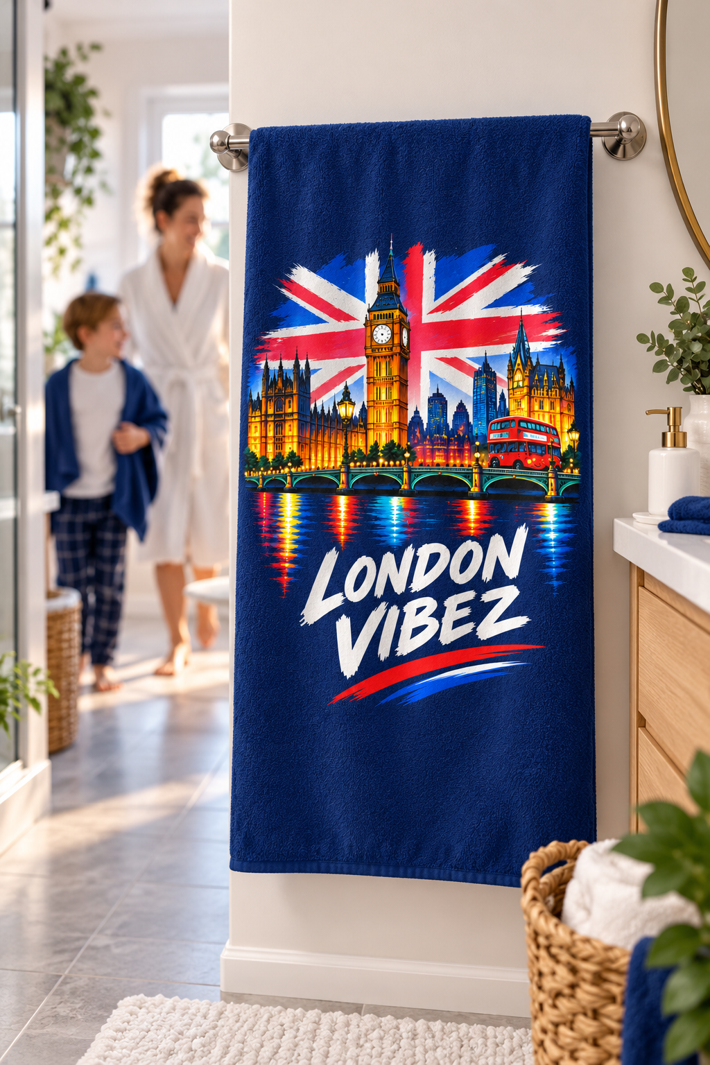 London Vibez Beach Towel | Union Jack Big Ben Skyline