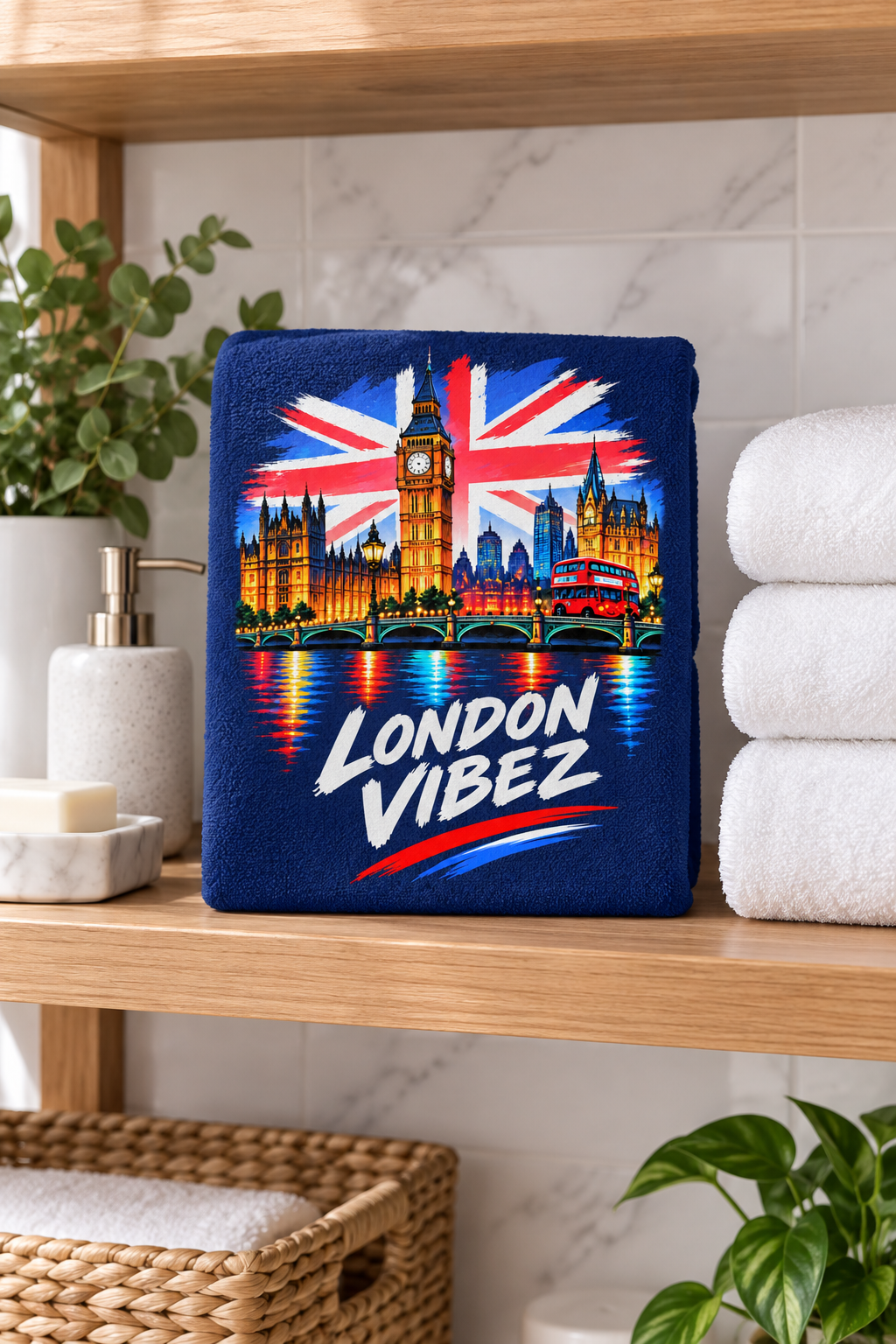 London Vibez Beach Towel | Union Jack Big Ben Skyline