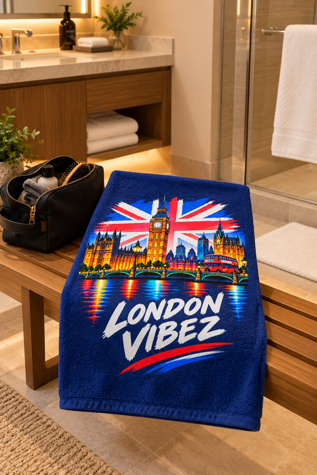 London Vibez Beach Towel | Union Jack Big Ben Skyline