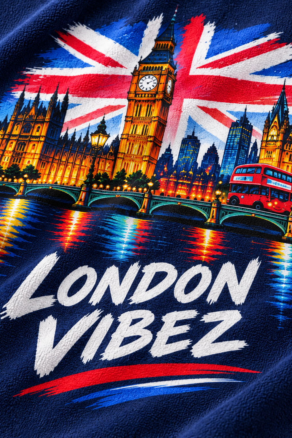 London Vibez Beach Towel | Union Jack Big Ben Skyline