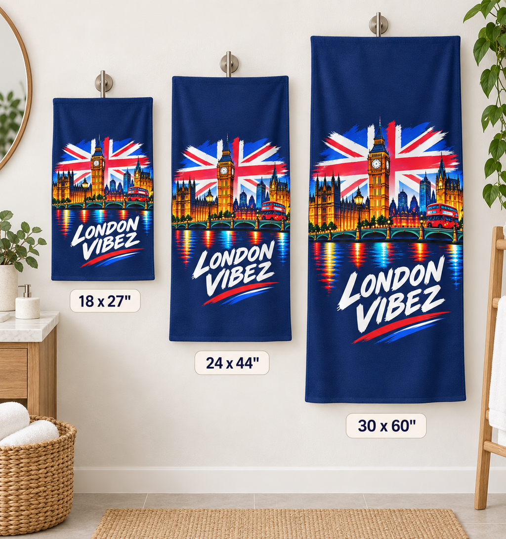 London Vibez Beach Towel | Union Jack Big Ben Skyline