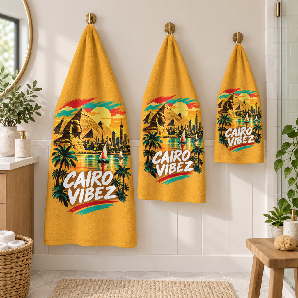 Cairo Vibez Beach Towel | Egyptian Pyramids Sphinx Palm Trees
