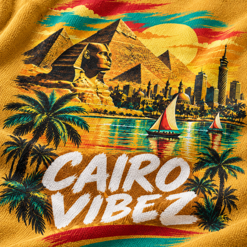 Cairo Vibez Beach Towel | Egyptian Pyramids Sphinx Palm Trees