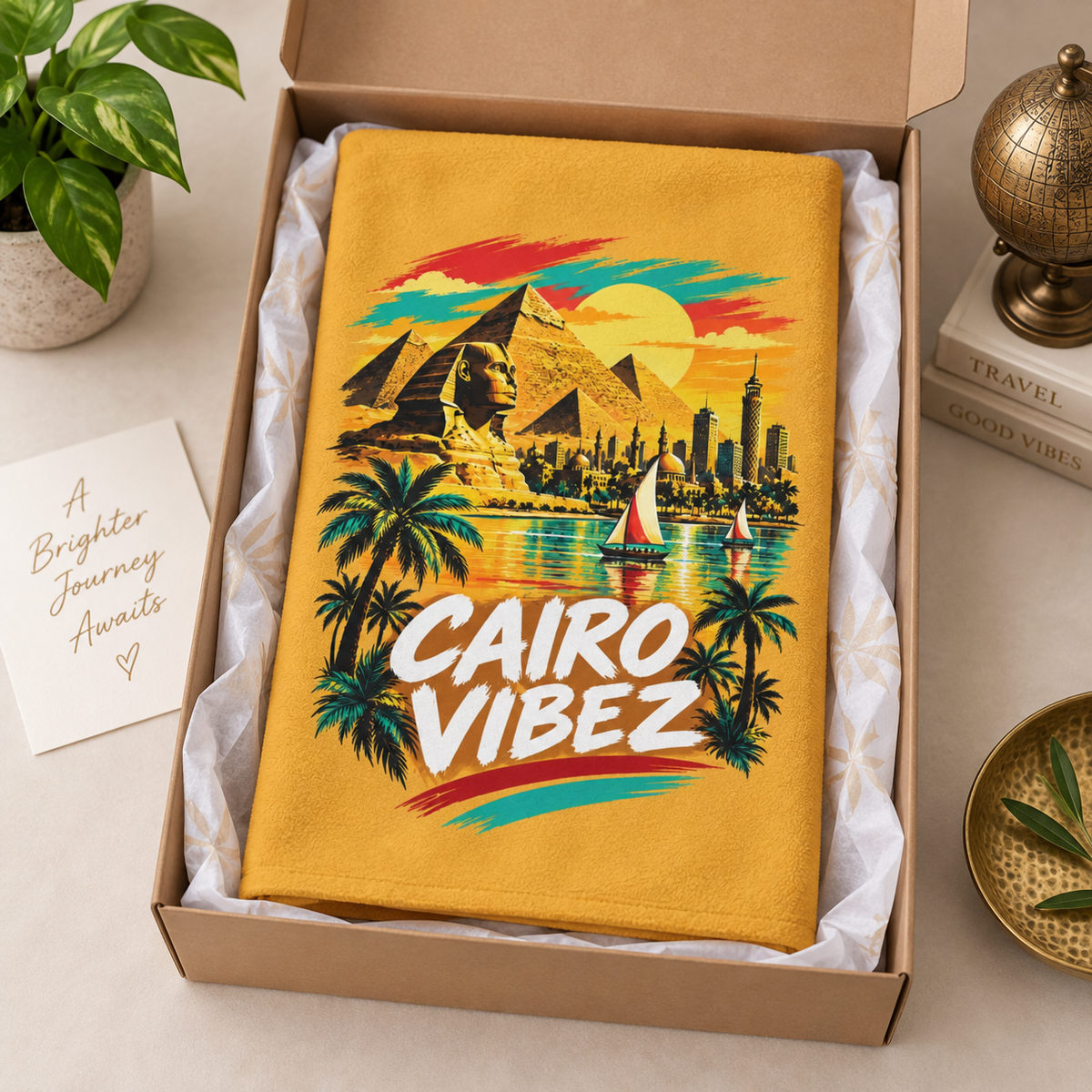 Cairo Vibez Beach Towel | Egyptian Pyramids Sphinx Palm Trees