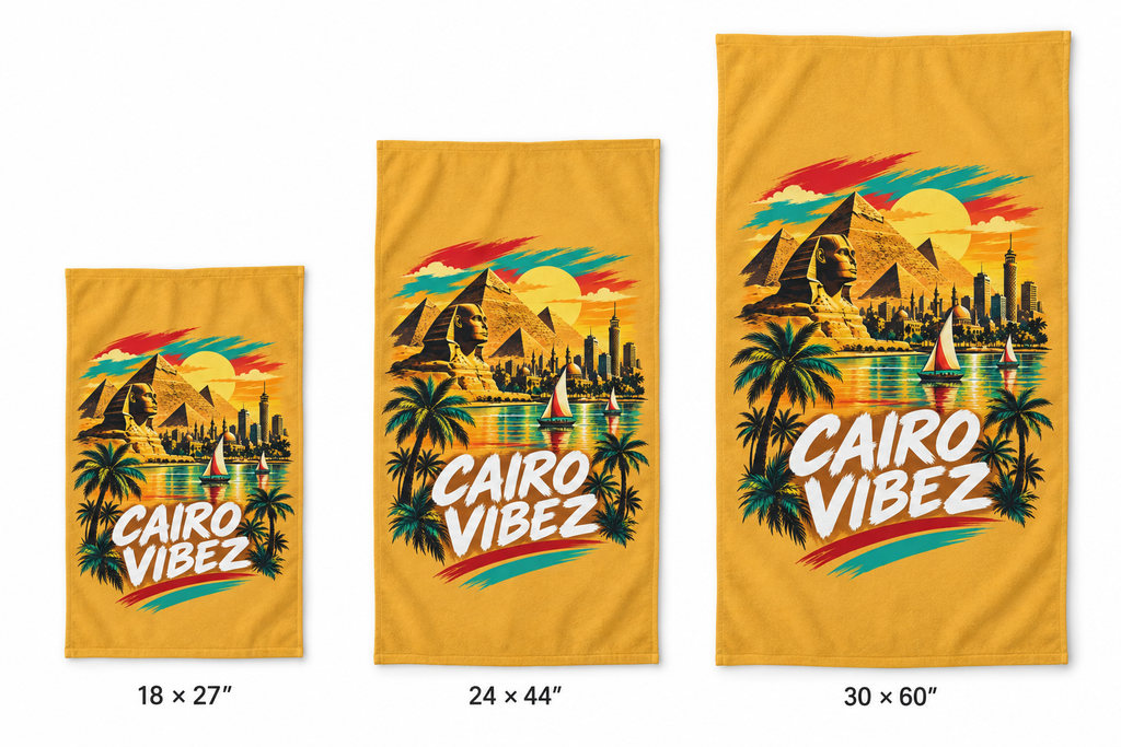 Cairo Vibez Beach Towel | Egyptian Pyramids Sphinx Palm Trees