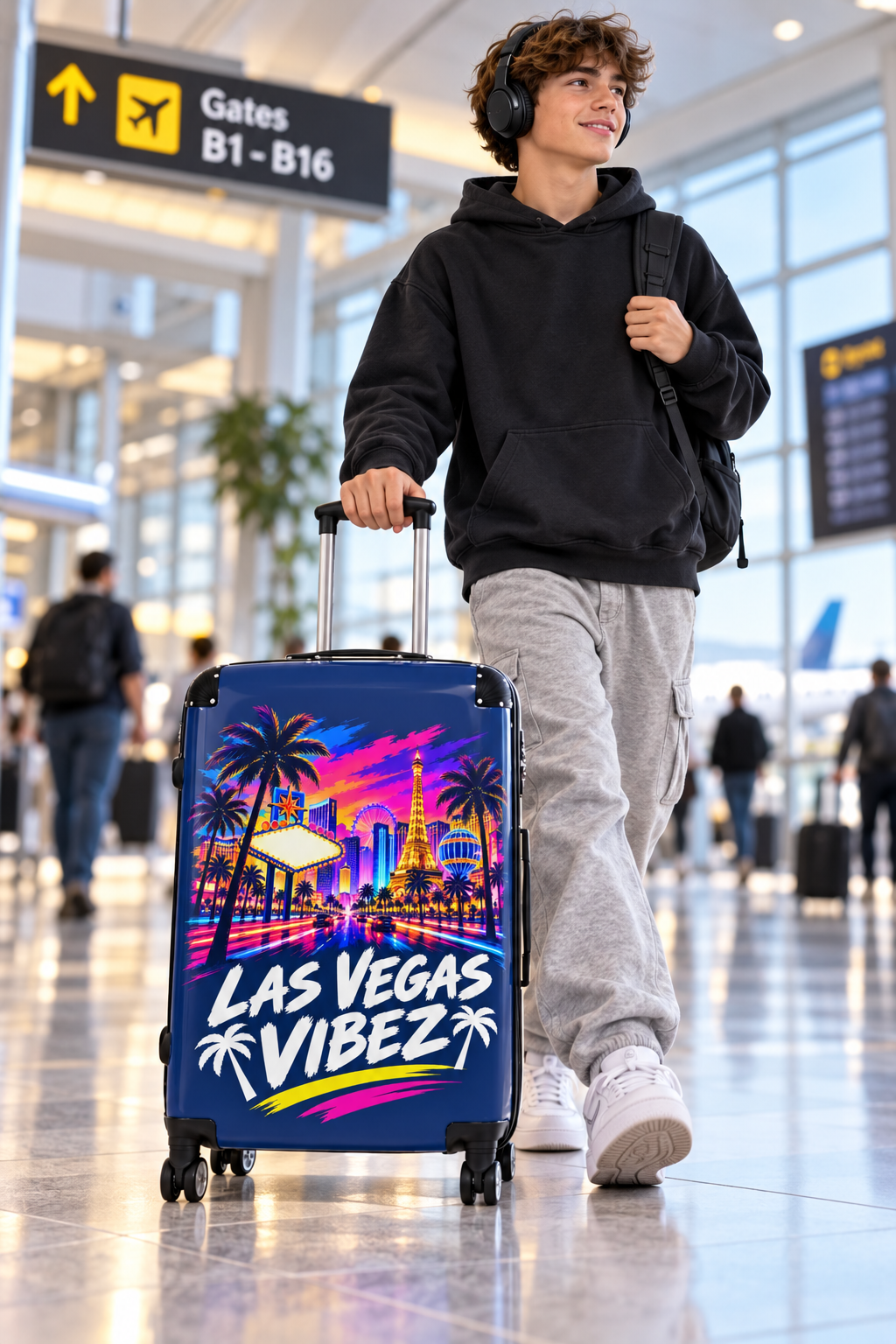 Las Vegas Vibez Suitcase | Neon Strip Skyline Luggage Cover