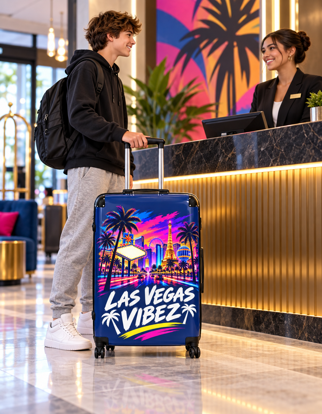 Las Vegas Vibez Suitcase | Neon Strip Skyline Luggage Cover