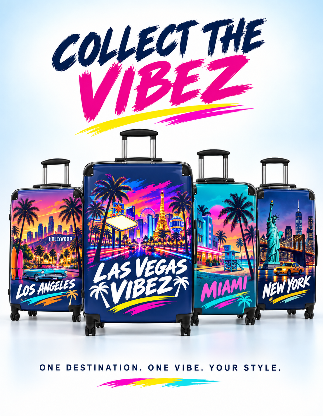 Las Vegas Vibez Suitcase | Neon Strip Skyline Luggage Cover