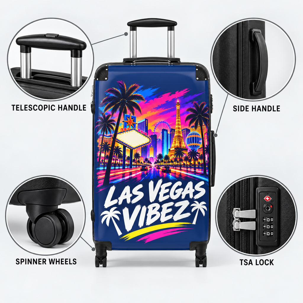 Las Vegas Vibez Suitcase | Neon Strip Skyline Luggage Cover