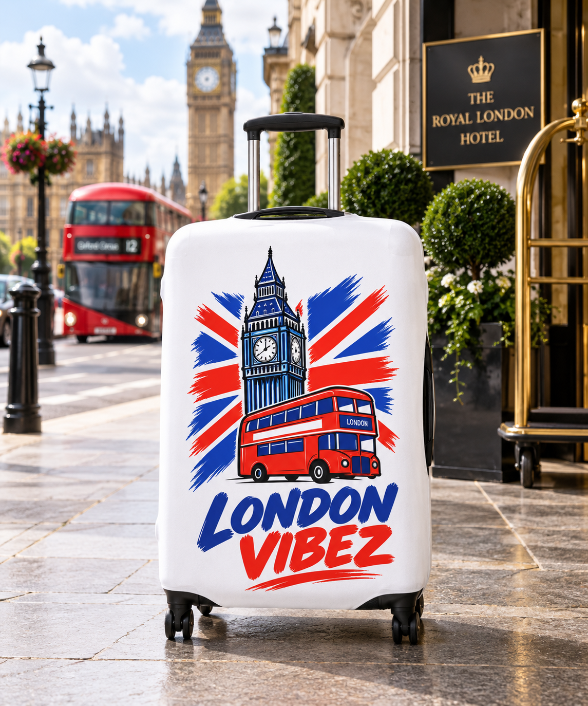 London Vibez Luggage Cover | Big Ben Double Decker Union Jack
