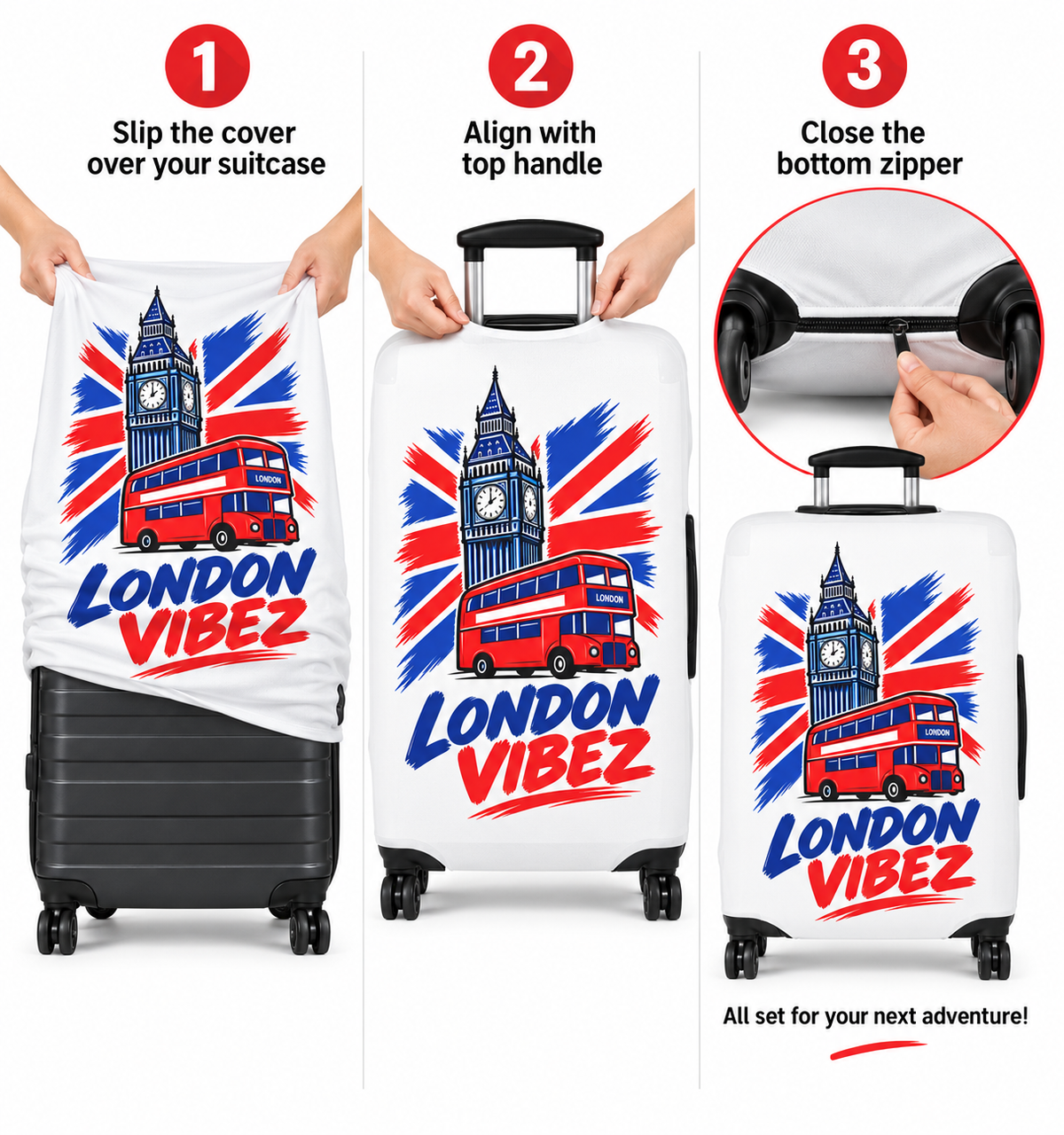London Vibez Luggage Cover | Big Ben Double Decker Union Jack