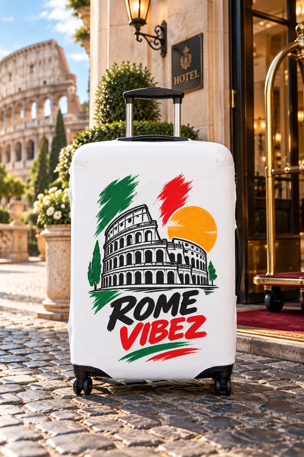 Rome Vibez Luggage Cover | Colosseum Italy Travel Case