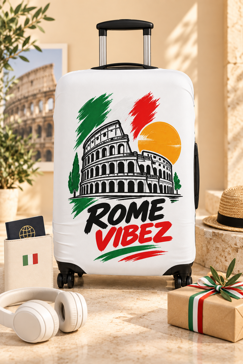 Rome Vibez Luggage Cover | Colosseum Italy Travel Case