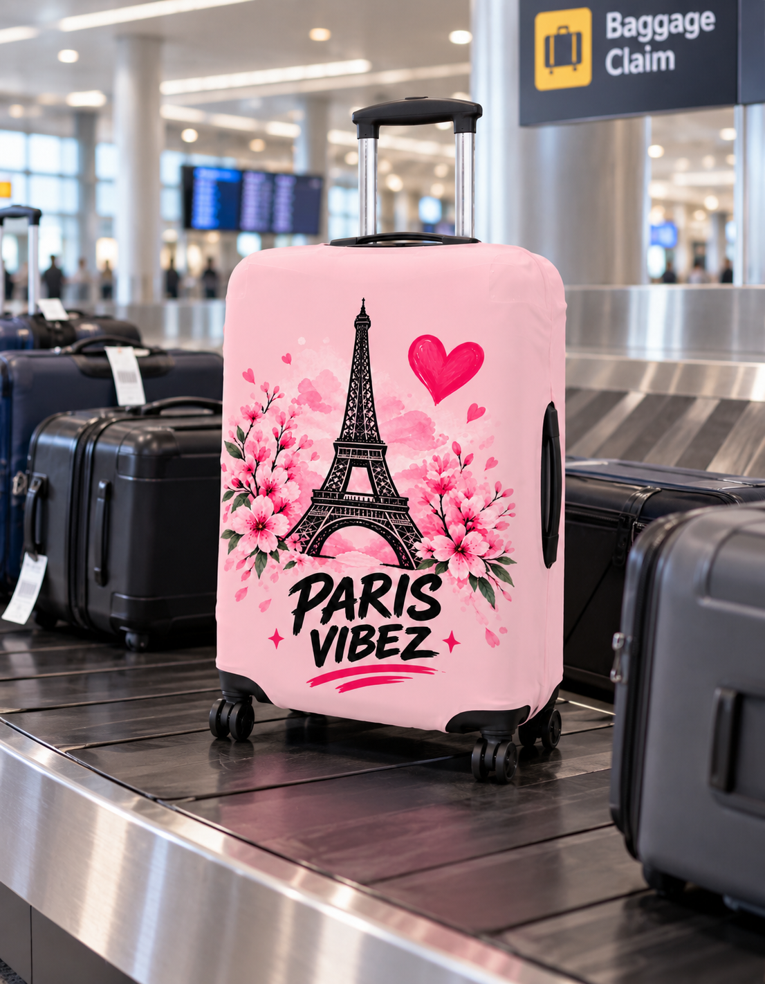 Paris Vibez Luggage Cover | Eiffel Tower Floral Pink
