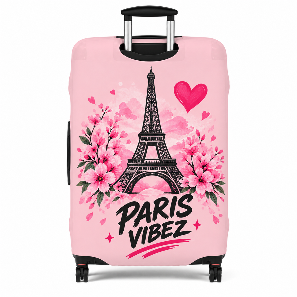 Paris Vibez Luggage Cover | Eiffel Tower Floral Pink