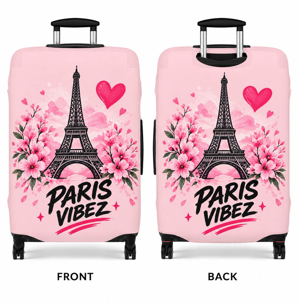 Paris Vibez Luggage Cover | Eiffel Tower Floral Pink