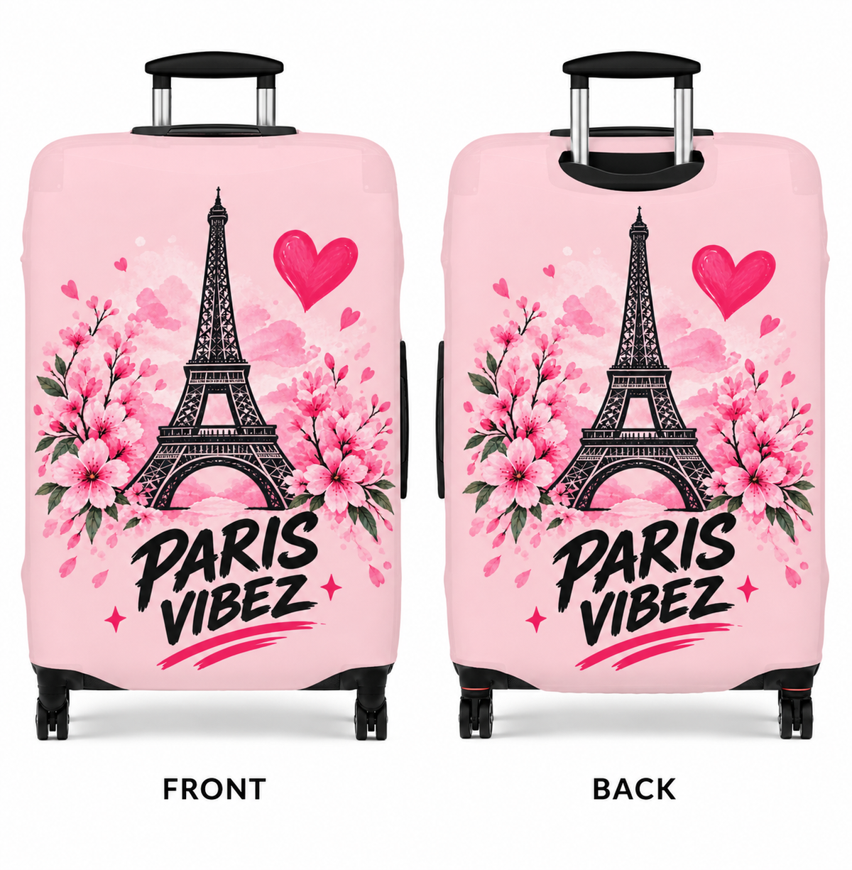 Paris Vibez Luggage Cover | Eiffel Tower Floral Pink