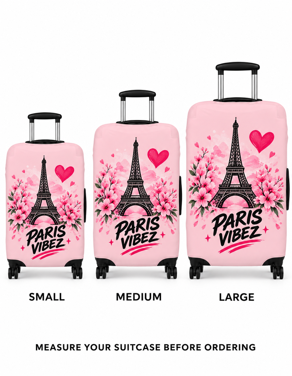 Paris Vibez Luggage Cover | Eiffel Tower Floral Pink