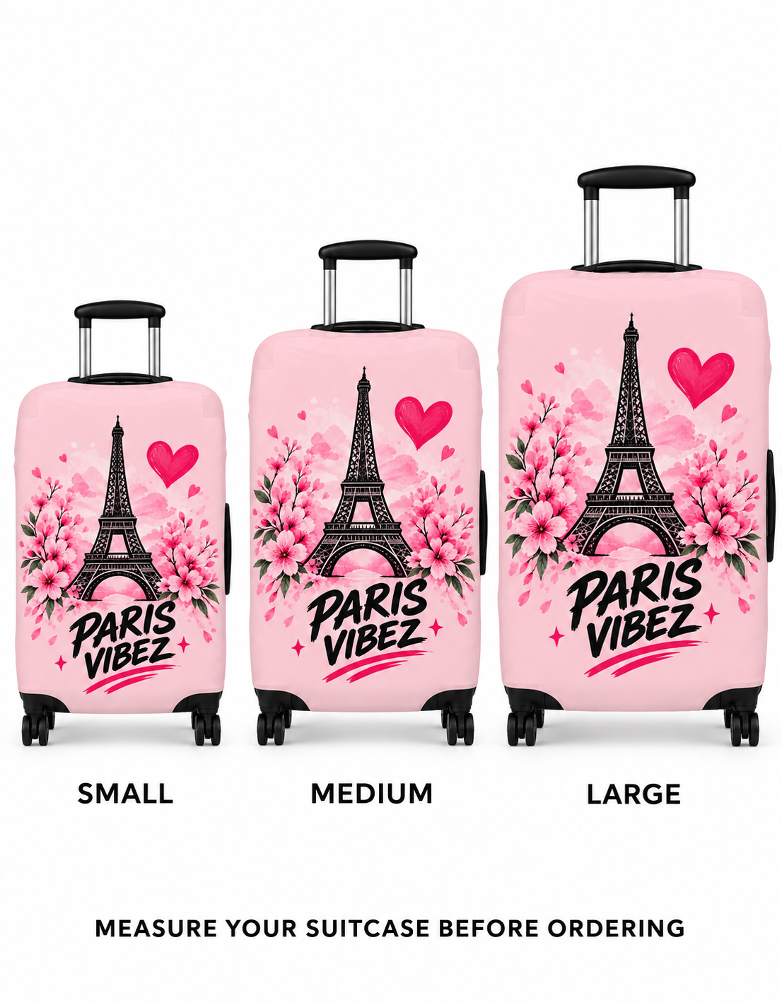 Paris Vibez Luggage Cover | Eiffel Tower Floral Pink
