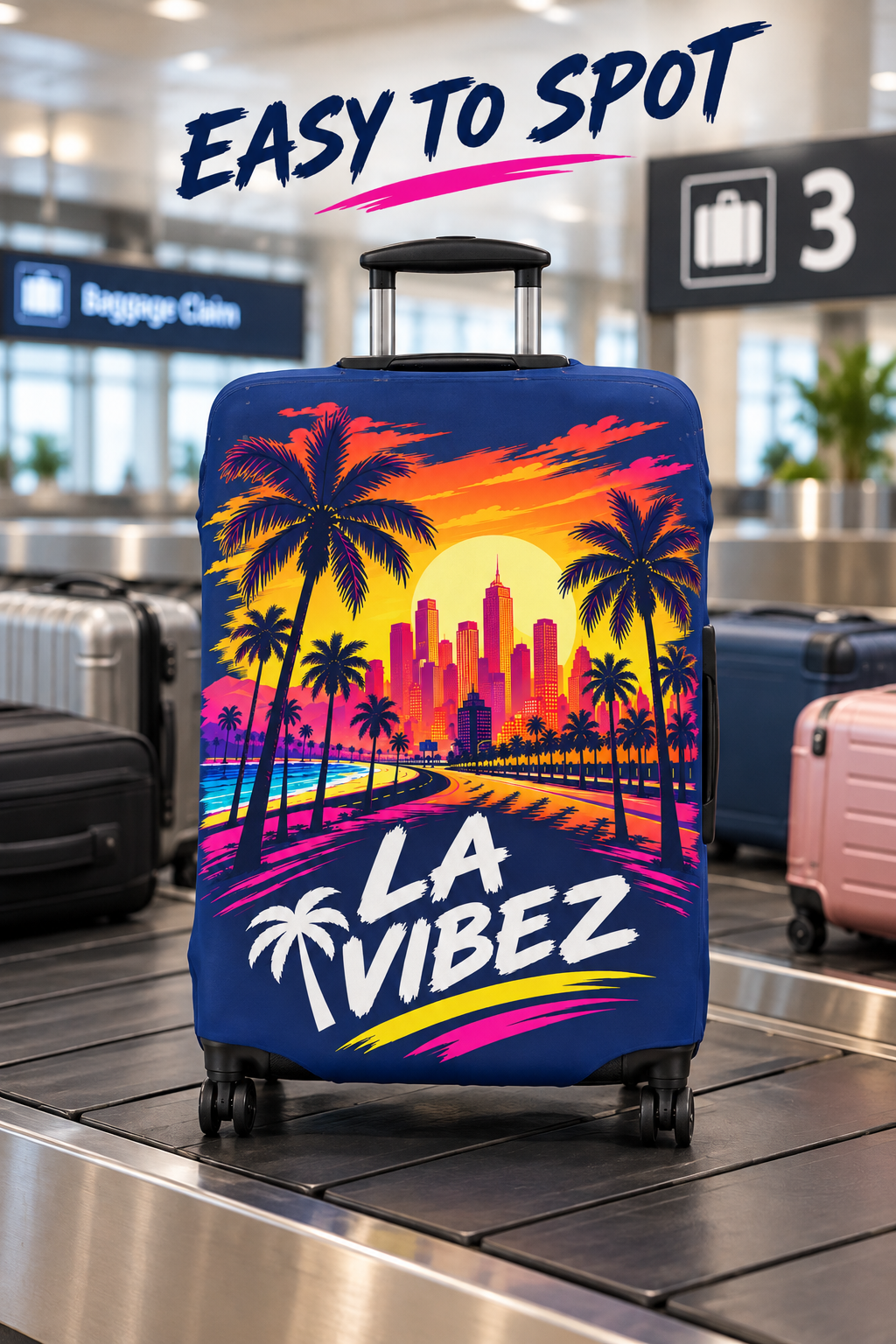 LA Vibez Luggage Cover | Palm Trees Sunset City Skyline