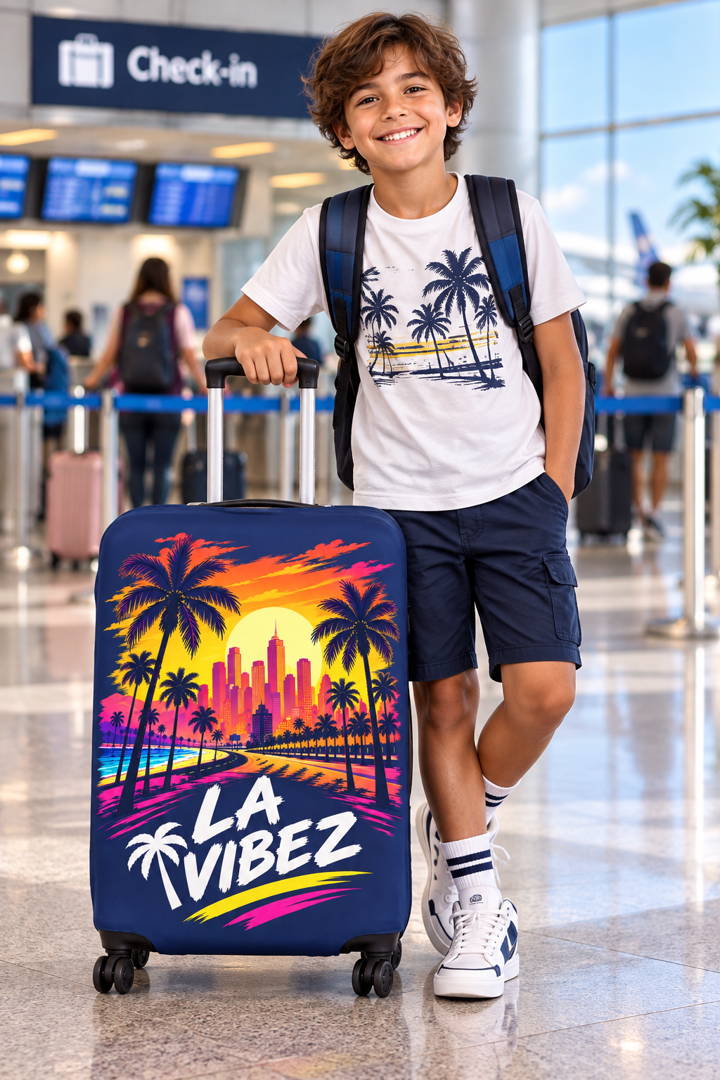 LA Vibez Luggage Cover | Palm Trees Sunset City Skyline