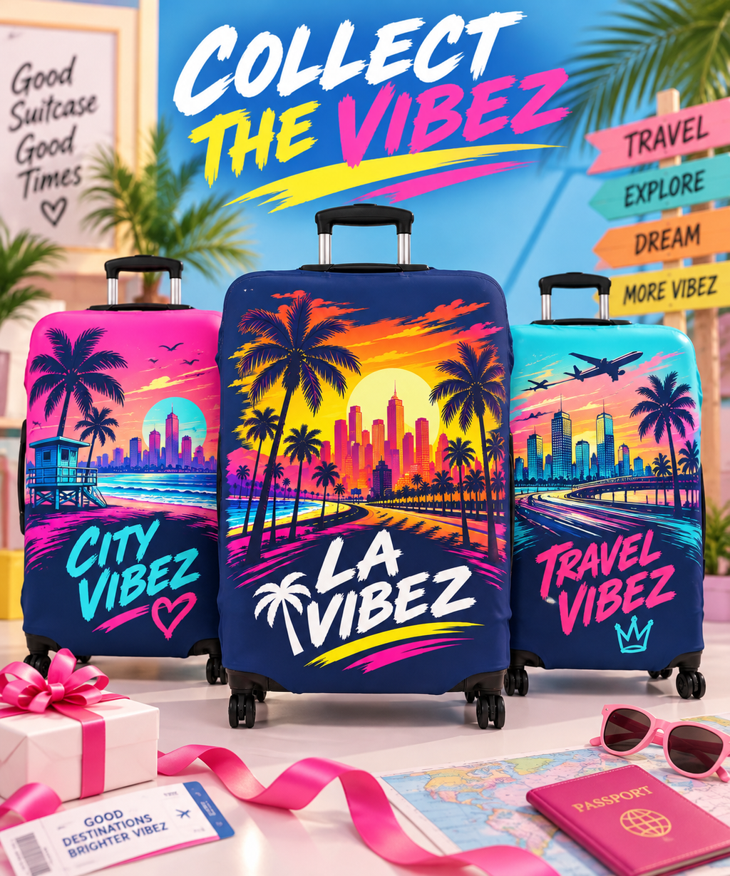 LA Vibez Luggage Cover | Palm Trees Sunset City Skyline